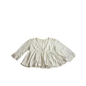 Free People Pleats On Me V-Neck Top IVORY Sz M Boho Coquette
